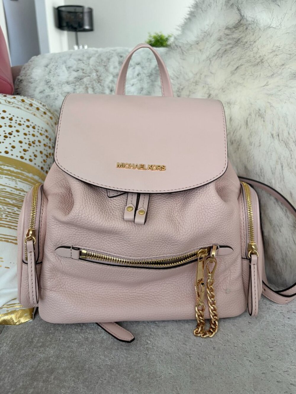 Michael Kors Jet Set Pink Gold Chain Backpack